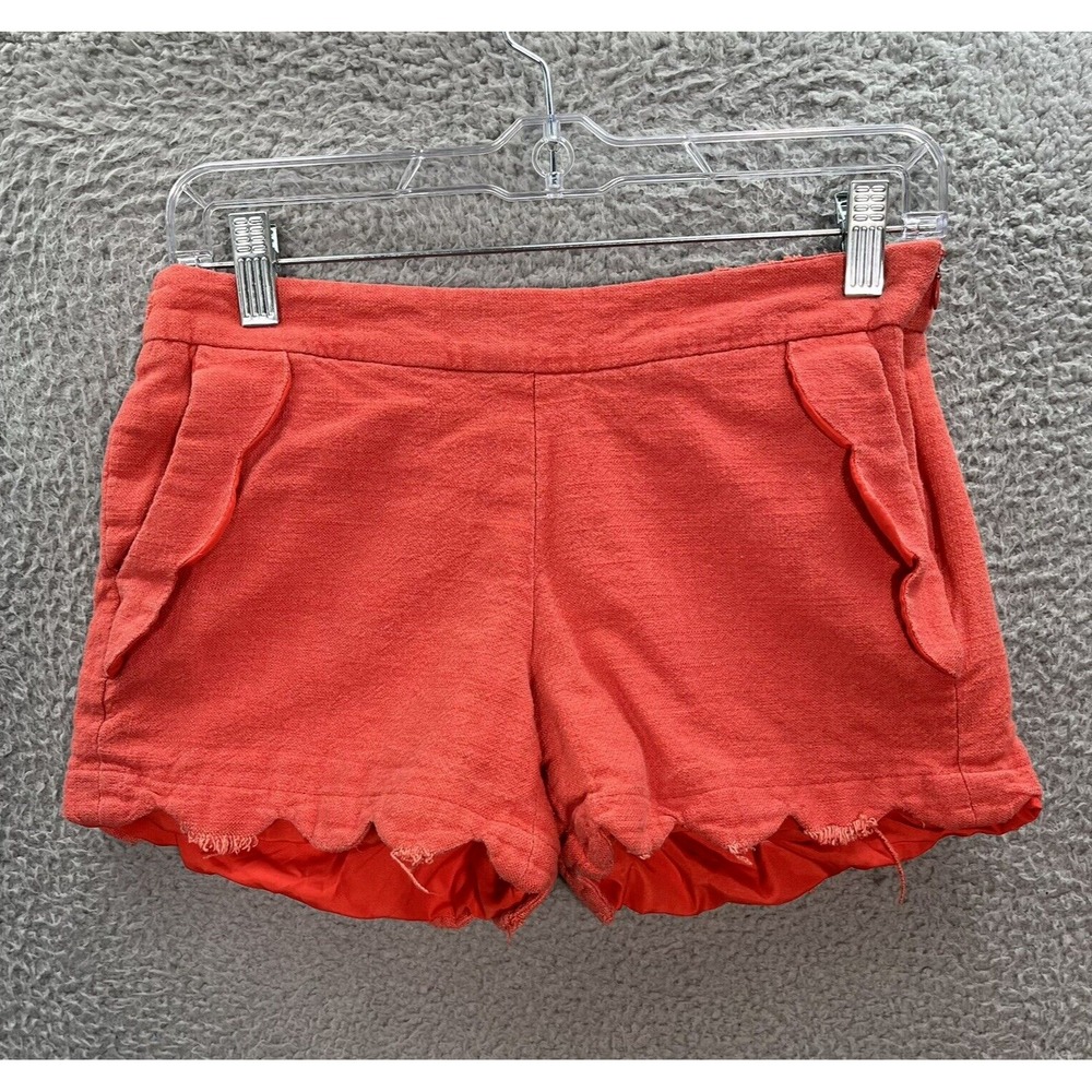 Cynthia Rowley Shorts Womens 2 Orange Linen Blend Scalloped Hem Coastal Nautical